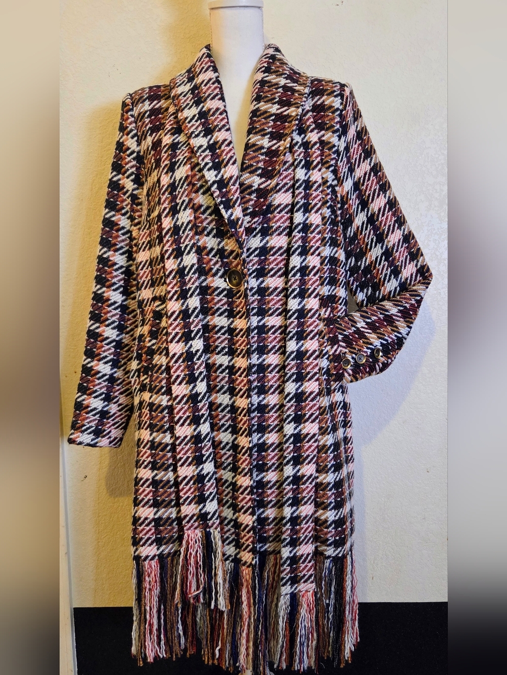 Cabi Regency Tweed Fringe Belted Trench Coat, M, - Picture 3 of 13